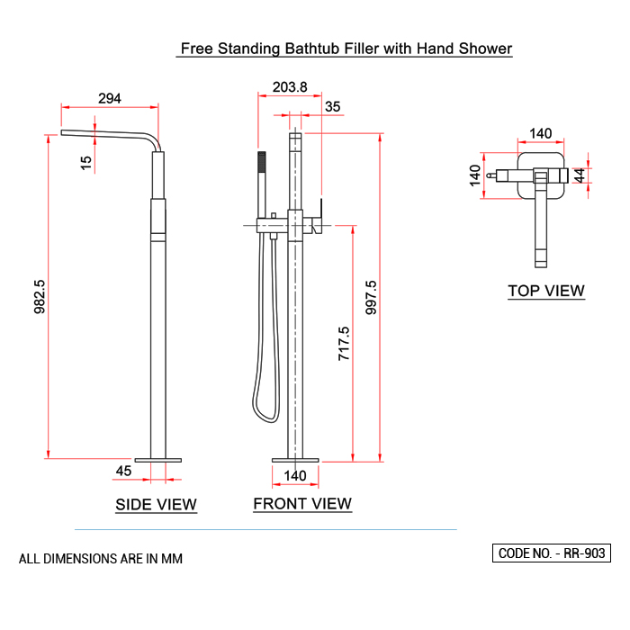Free Standing Bathtub Filler with Hand Shower